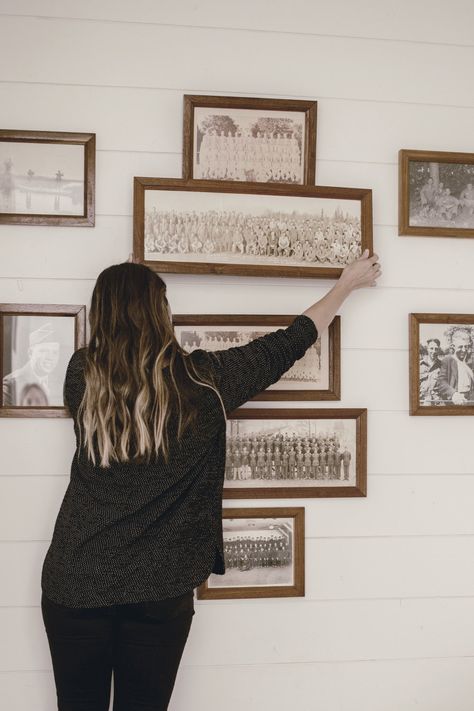 Old Family Photos Display Wall Galleries, Wedding Album Display In Home, How To Incorporate Family Photos Into Decor, Antique Photo Display, Vintage Family Photos Display, Family Portrait Above Fireplace, How To Display Vintage Photos, Ancestor Wall Display, Ancestry Wall Display