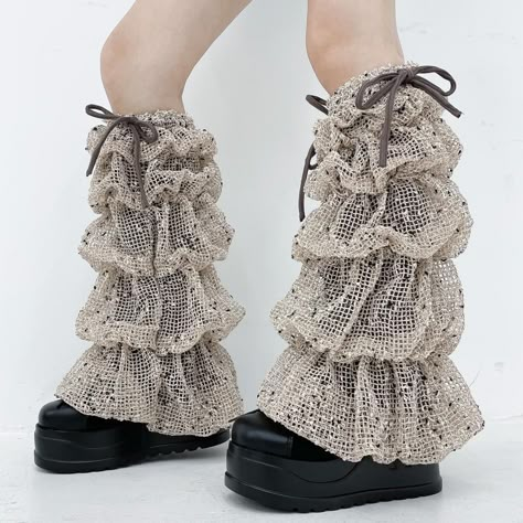 Fishnet Leg Warmers, Ruffle Leg Warmers, Portals Concert Outfit, Whimsigoth Crochet Patterns, Portals Outfit, Leg Warmers Aesthetic, Crochet Leg Warmers, Sewing Design, Fashion Design Clothes