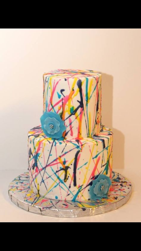 - Lydia's 13th splatter paint cake Splatter Cake, Neon Cakes, Neon Birthday, Cake Buttercream, Splatter Paint, Childrens Birthday Cakes, Painted Cakes, Glow Party, Fancy Cakes