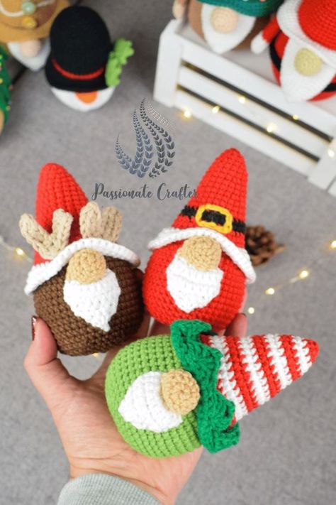 Crocheted Gnome Ornament, Crochet Santa Gnome Free Pattern, Crochet Mini Gnome, Crochet Christmas Gnomes Free Pattern, Quick Amigurumi Pattern, Crochet Gnome Ornament, Quick Amigurumi, Crochet Christmas Gnome, Crocheted Gnomes