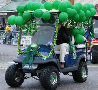 There were many golf carts decorated in Green. Golf PartySt PatrickCanada  ... Golf Cart Decorating Ideas St Patricks Day, Golf Cart Decorations, Caddy Shack, Outside Bar, Rv Redo, St Patties, Northern White Cedar, Candy Tables, Lake Ideas