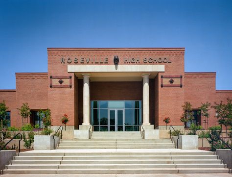 High School Main Entrance, Front School Entrance, Secondary School Design Architecture, School Front Entrance, High School Entrance, Front Of School Building, School Elevation Design Architecture, American High School Exterior, Modern School Design