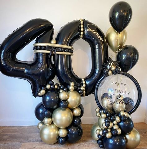 40 Balloon Bouquet, Black And Gold Balloon Bouquet, Opening Balloon Decoration, 30th Birthday Balloons, Bobo Balloons, Balloons Number, 40 Balloons, Balloon Centerpiece, Balloon Bouquet Diy