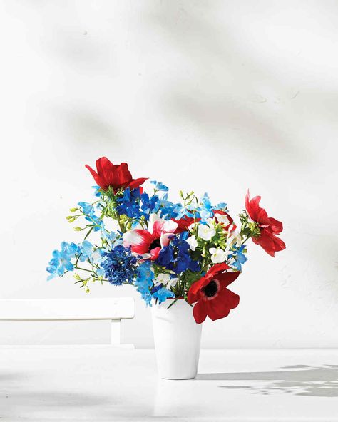 4th of July Decorations: Show Your Red, White, and Blue | Martha Stewart Patriotic Flowers, Blue Spirit, July Flowers, Party Printables Free, 4th Of July Decorations, The Fourth Of July, July Crafts, Crafts To Make And Sell, 4th Of July Party