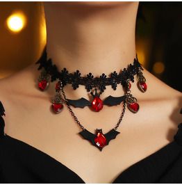 Gothic Black Bat Wings Layered Lace Choker Kalung Choker, Lace Choker Necklace, Cheap Necklaces, Halloween Necklace, Party Kleidung, Festival Accessories, Stylish Necklace, Red Diamond, Red Gemstones