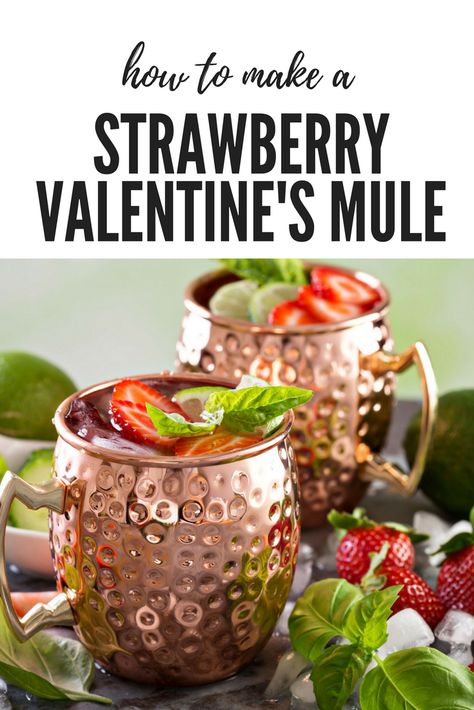 What’s your favorite Valentine’s Day Cocktail? We love mixing up a sweet and delicious Strawberry Moscow Mule! #drinkrecipe #valentinesday #holidaydrinks #strawberrymule #coppermug Strawberry Mule Drink Recipes, Strawberry Mule, Strawberry Moscow Mule, Moscow Mule Drink Recipes, Mule Cocktails, Best Moscow Mule, Cocktails Made With Vodka, Adult Beverages Recipes, Strawberry Cocktails