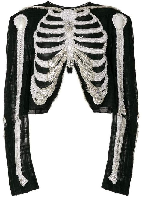 Thom Browne Reverse Opening Cardigan Jacket In Crystal Skeleton Embroidery. Successfully nominated to and winner of a series of Designer Of The Year titles, Thom Browne began his journey in ready-to-wear in 2003. Perpetuating a timeless craftsmanship of handmade tailoring, his innovative garments are recognised by many museums around the world. #afflink Parsons Portfolio, Sewing Hoodie, Skeleton Accessories, Skeleton Jacket, Skeleton Outfit, Skeleton Embroidery, Crystal Skeleton, Skeleton Clothes, Skelita Calaveras