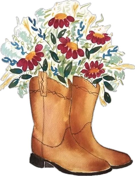 Flowers In Boots Painting, Boot With Flowers Painting, Country Widgets, Watercolor Painting Easy, Easy Abstract Art, Watercolor Horse Painting, Art Final, Watercolor Horse, Diy Watercolor Painting