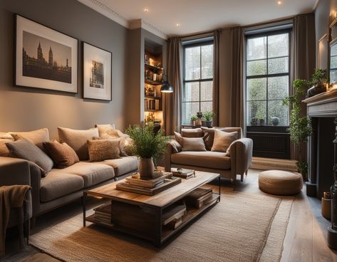 Dark Taupe Living Room, Formal Lounge Room Ideas, Cozy Home Inspiration, Cheap Couches, Dark Living Room Ideas, Cozy Family Room, Country Style Living Room, Cozy Living Room Design, India Home Decor