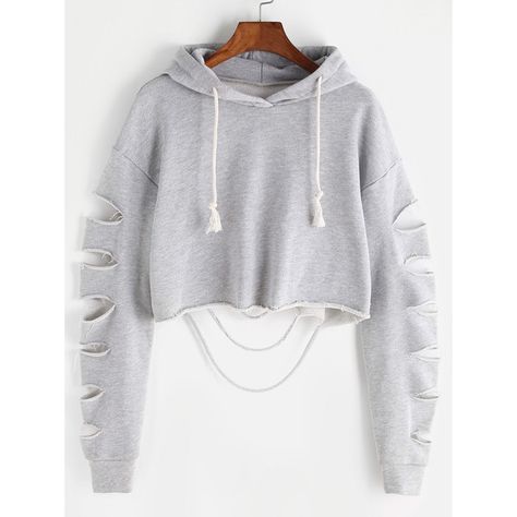 Heather Grey Drop Shoulder Ripped Sleeve Crop Hoodie ($13) ❤ liked on Polyvore featuring tops, hoodies, grey, long sleeve crop top, long-sleeve crop tops, pullover hoodies, grey hoodie and grey hooded sweatshirt Grey Cropped Hoodie, Teenage Outfits, Crop Top Hoodie, Crop Hoodie, Crop Top Outfits, Teen Fashion Outfits, Grey Hoodie, Cropped Hoodie, Cute Casual Outfits