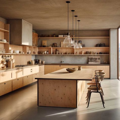 How Modern Kitchen Plywood Design Transforms Traditional Spaces • 333  Inspiring Lifestyle Ideas Plywood Kitchen Cabinet Doors, Plywood Kitchen Island, Plywood Kitchen Cabinets, Concrete Floor Kitchen, Kitchen Plywood, Casa Miami, Wooden Kitchens, Modern Black Kitchen, Inspiring Lifestyle