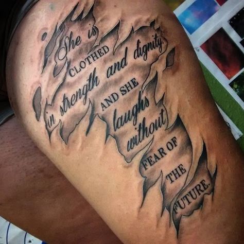 Tattoos That Mean Something, Epic Tattoos, Scroll Tattoos, Thigh Tattoo Quotes, Verse Tattoos, Epic Tattoo, Mens Shoulder Tattoo, Upper Arm Tattoos, Bicep Tattoo