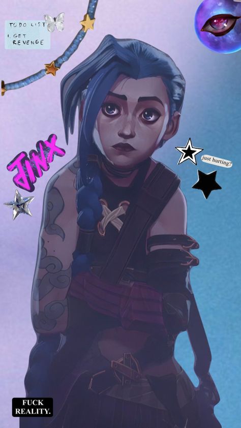 #jinxarcane #jinx #arcaneleaugeoflegends Crazy Obsessed, Arcane Jinx, Your Aesthetic, To Draw, Energy, Tattoos, Hair, Blue