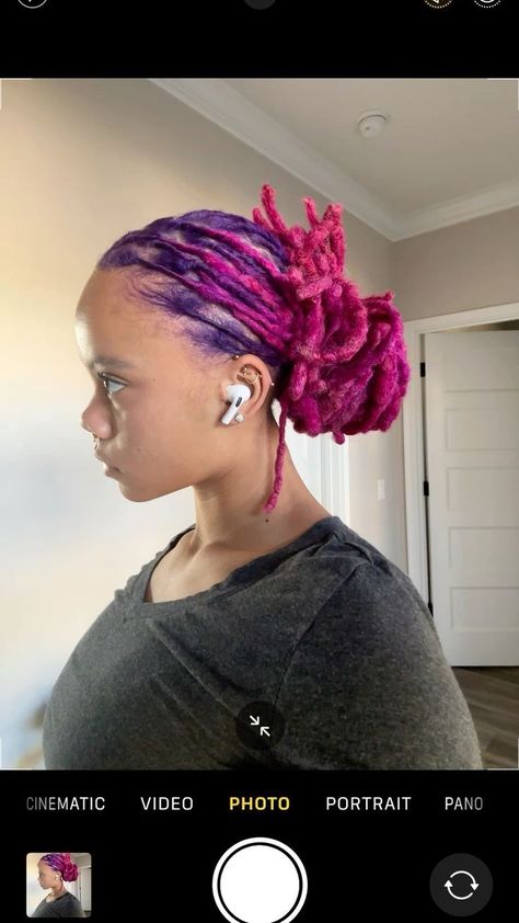 Loc Dye Ideas Purple, Pink And Black Locs Black Women, Cool Loc Styles, Black And Purple Locs, Dark Pink Locs, Pink Microlocs, Light Purple Locs, Hair Color Ideas For Locs, Hair Color For Locs