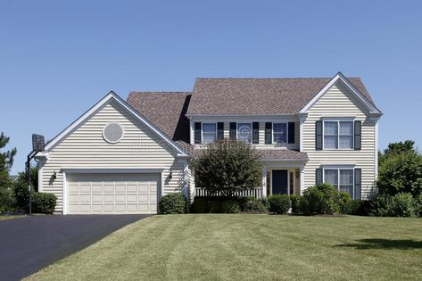 Home with yellow siding. And front porch , #Sponsored, #yellow, #Home, #siding, #porch, #front #ad Shutter Paint Colors, Yellow House Exterior, Brown Roofs, Navy Blue Paint Colors, Tan House, Paint House, Shutter Colors, Brown Roof, House Shutters