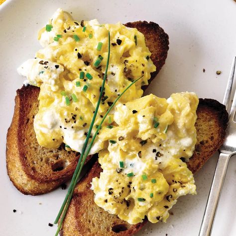 Soft Scrambled Eggs with Fresh Ricotta and Chives Recipe | Epicurious Odd Recipes, Healthy Cravings, Soft Scrambled Eggs, Chives Recipe, Compound Butters, Magic Kitchen, Ricotta Cheese Recipes, Fresh Ricotta, Chicken Honey