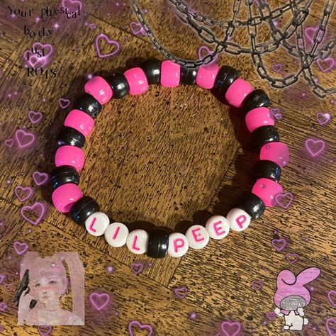 Lil Peep Bracelet Ideas, Lil Peep Bracelet, Indie Bracelets, Rave Bracelets, Pulseras Kandi, Kandi Inspo, Diy Kandi Bracelets, Pony Bead Bracelets, Diy Kandi