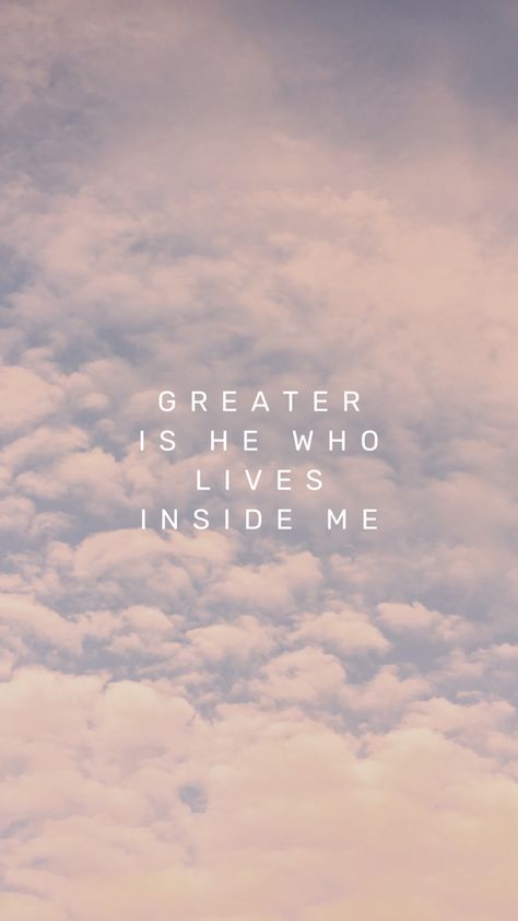 Phone wallpaper, beautiful clouds from birds eye view, text reads “Greater is He who lives inside me” Greater Is He That Is In Me Wallpaper, Greater Is He That Is In Me, Faith Phone Wallpaper, Greater Is He, He Is Lord, Future Wallpaper, Bible Quotes Wallpaper, World Wallpaper, Bless The Lord