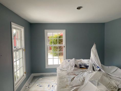 Stardew Blue Painting Home Interior Makeover Before and After Sw Stardew Bedroom, Sherwin Williams Stardew Bedroom, Stardew Paint Color, Stardew Bedroom, Sherwin Williams Boys Room Colors, Stardew Paint, Sw Daphne, Sherwin Williams Stardew, Stardew Sherwin Williams