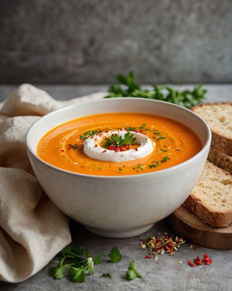 Looking for a soup that packs a punch? This Spicy Carrot Ginger Soup brings a blend of warmth and spice. How do you handle spice? 
Would you add extra ginger or dial it down? Tell us your thoughts!
#5dishchallenge #icancookchallenge #recipes #food #foodie #foodporn #cooking #recipe #foodphotography Spicy Carrots, Carrot Ginger Soup, Ginger Soup, Carrot And Ginger, Editorial Shoot, Winter Soups, Soup Plating, Cooking Recipe, Recipes Food