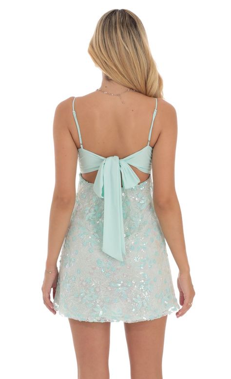 Sequin Embroidered Babydoll Dress in Seafoam Aesthetic Hoco Dresses, Teal Hoco Dresses, Tight Hoco Dress, Light Pink Dress Short, Unique Hoco Dresses, Cute Simple Dresses, Unique Homecoming Dresses, Grad Dresses Short, Cute Formal Dresses