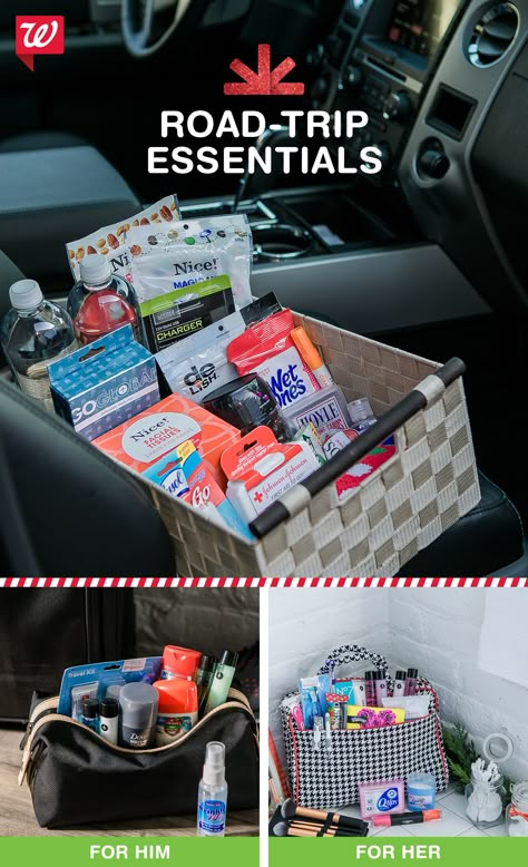 Keep everyone in the car happy with a basket of on-the-road essentials! Diy Travel Kits, Road Trip Gifts, Travel Essentials List, Trip Essentials, Essentials List, Johor Bahru, Good Year, Van Camping, Road Trip Hacks