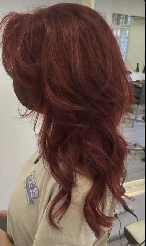 Butterfly Layers, Red Hair Inspo, Wine Hair, Dyed Hair Inspiration, Wolf Cut, Pretty Hair Color, Hair Stylies, Haircuts Straight Hair, Dye My Hair