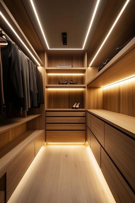 Brighten up your closet with effective lighting solutions. Use LED strips, recessed lighting, or chic pendant lights to make it easy to find your favorite outfits. 💡👗✨ #ClosetLighting #BrightSpaces #HomeDecor #ClosetDesign Led Walk In Closet, Lighting Walk In Closet, Closet Room Lighting, Light Up Closet, Walk In Wardrobe Lighting Ideas, White Walking Closet, Walk In Wardrobe Lighting, Walk In Closet To Bathroom, Built In Walk In Closet