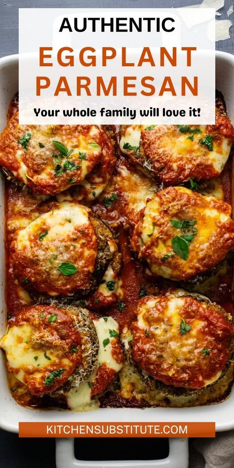 This authentic eggplant parmesan is a family favorite! Tender eggplant slices are coated in homemade breadcrumbs, then layered with rich marinara and melted cheeses. With options for both baking and frying, this versatile recipe is a must-try. Save this pin to enjoy this delicious dish anytime! Authentic Eggplant Parmesan, Italian Eggplant Parmesan, Eggplant Parmesan Recipes, Fried Eggplant Parmesan, Best Eggplant Parmesan Recipe, Healthy Eggplant Parmesan, Slow Cooker Eggplant, Homemade Breadcrumbs, Italian Eggplant