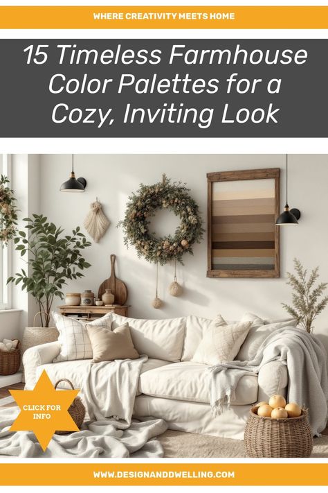 Transform your space with our curated 15 timeless farmhouse color palettes! From soft neutrals to bold accents, discover hues that create a cozy, inviting atmosphere. Whether renovating or adding DIY touches, these palettes offer endless inspiration for every room. Embrace classic charm and make your farmhouse dreams a reality. CLICK TO SEE MORE ✨🏡 #FarmhouseStyle #ColorPalette #InteriorDesign #DIYHome #CozyDecor #HomeInspo #DesignAndDwelling #TimelessInteriors #HomeDecor #RusticChic Farmhouse Wall Colors, Farmhouse Color Palette, Farmhouse Color, Timeless Farmhouse, Red Armchair, Farm House Colors, Timeless Interiors, Beige Walls, Cozy Decor