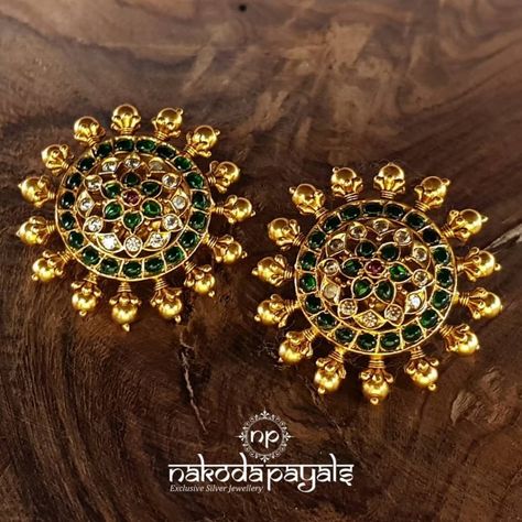 Pure Silver With Gold Polish Big Studs From Nakoda Payals ~ South India Jewels Silver Jewelry With Gold Polish, Gold Big Rings, Studs Earrings Gold India For Women, Big Studs Earrings Indian, Studs Earrings Gold India, Studs Earrings Gold, Nakoda Payals, Big Earrings Gold, Big Stud Earrings