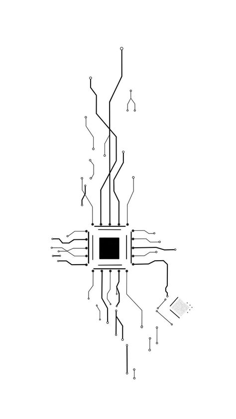 Electronic Tattoo Design, Interstellar Tattoo Minimalist, Cyberpunk Drawing Sketch, Tech Tattoo Ideas, Cyberpunk Tattoo Design Ideas, Bluetooth Tattoo, Cyberpunk Sketch, Cyberpunk Tattoos, Computer Tattoo