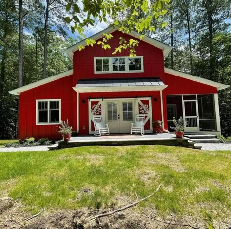 Barn Shaped House Exterior, Barndo House Plans, Pod Homes, Red Barn House, Shed To House, River House Decor, One Room Schoolhouse, Pole Barn Plans, Off Grid Home