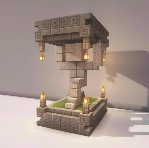 Minecraft Statue Ideas Easy, Minecraft Statues Ideas, Minecraft Mini Statues, Minecraft Ancient City Builds, Minecraft Throne Ideas, Throne Minecraft, Minecraft Dungeon Ideas, Minecraft Pillar, Minecraft Sculptures