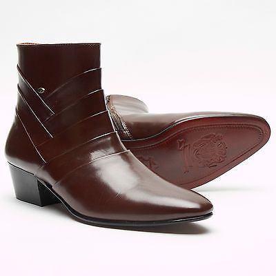 MENS FORMAL LUCINI LEATHER CUBAN HEEL ANKLE BOOTS,ZIP FASTENING,BROWN 6-11 26288 in Clothes, Shoes & Accessories, Men's Shoes, Boots | eBay! Mens Heeled Boots, Cuban Heel Boots, Mens Dress Shoes Guide, Chelsea Boots Men Outfit, Heel Boots Black, Mens Boots For Sale, Boots Men Outfit, Men High Heels, Mens Brown Boots