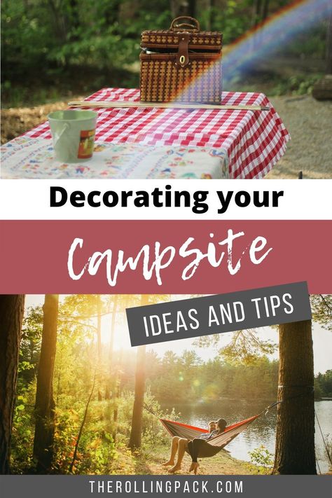 Camping Picnic Table Decor, Tent Campsite Decorating Ideas, Campsite Diy Ideas, Camping Decorations Outdoor, Camping Site Decor, Decorating Campsite Ideas, Decorate Campsite, Glamping Setup Ideas, Campsite Decorating Ideas Diy