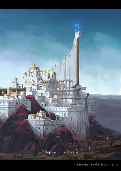 Castle On A Hill, Mountain Castle, Fantasy City Map, Bangunan Minecraft, Fantasy World Map, Rpg Map, Castle Art, Location Inspiration, Fantasy House