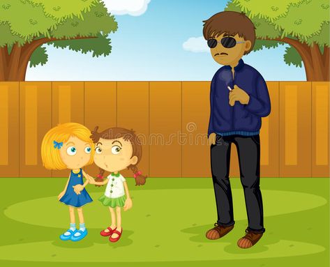 Stranger danger. Illustration of a suspicious man approaching girls , #SPONSORED, #Illustration, #danger, #Stranger, #suspicious, #girls #ad Stranger Danger Preschool, Strangers Drawing, Stranger Danger Lessons, Stranger Danger Activities, Teaching Safety, Fire Safety Activities, Worried Kids, Stranger Danger, Preschool Learning Activities