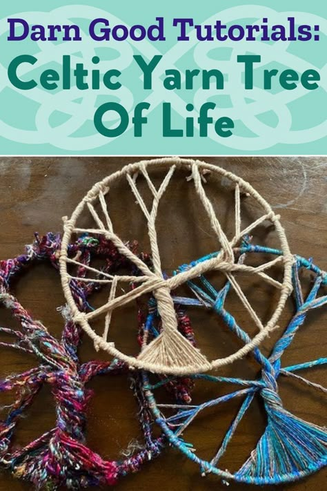 This Celtic Yarn Tree of Life is made out of totally recycled yarn, following with the traditional meaning behind the Celtic symbol; harmony and balance. This is a great craft for leftover yarn! #ratherbeknitting #Knittersgonnaknit #yarnspirations #yarnaholic #craftaholic #knittersoftheworld #crochettersoftheworld #handmadewithlove #nevernotknitting #Adultcraftingkits #Datenightcraftideas #Girlsnightcraftideas #celtic #harmony #peace #leftoveryarn #recycledyarn #CelticSymbol Non Knitting Yarn Crafts, Wool Yarn Crafts, Quick Yarn Crafts, Crochet Tree Of Life Pattern Free, Art Yarn Projects, Yarn Crafts Easy, Yarn Crafts For Adults, Things To Do With Yarn, Crafts With Yarn