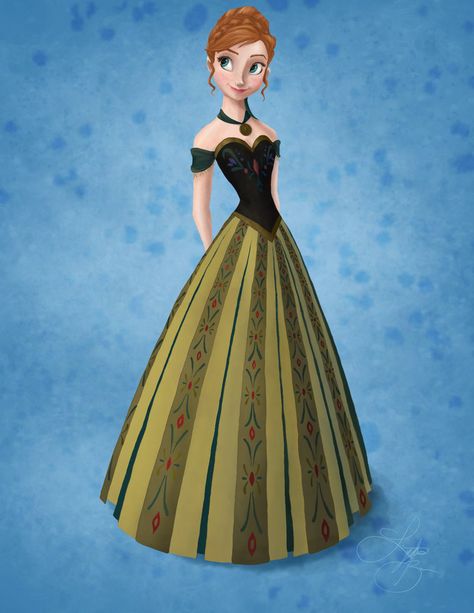 Anna: Coloring Sheet by Lydia B aka MildArtAttack Anna Frozen Green Dress, Princess Anna Costume, Anna Dress Frozen, Elsa Coronation, Anna Green, Disney Princess Facts, Naruto Costumes, Anna Costume, Frozen 2013