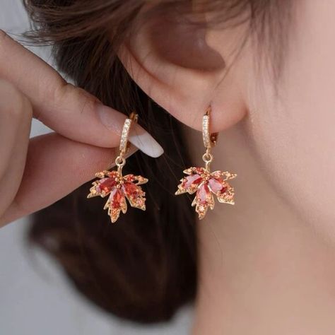 Beautiful And Festive Rhinestone Maple Leaf Earrings. Perfect To Wear All Fall Or As A Festive Accessory On Halloween And Thanksgiving. Sparkling And Elegant. Stud Material Is Copper Alloy This Item Has Automatic $5.95 Shipping, So You’ll Get The Discount Even If You Make An Offer Or Counter Offers. All Items Price $10+ In My Closet Have A Shipping Discount $10+ Items Or Bundles $5.95 Shipping $20+ Bundles $4.99 Shipping $30+ Bundles Free Shipping Leaf Leaves Fall Maple Orange Copper Gold Burnt Dark Autumn Rhinestone Embellished Drop Dangle Simple Festive Thanksgiving Tree Nature Outdoor Hoop Aesthetic Dangle Earrings, Fall Assesories, Maple Leaf Earrings, Poppy Jewelry, Leaf Accessories, Festive Accessories, Autumn Accessories, Cottagecore Earrings, Thanksgiving Jewelry