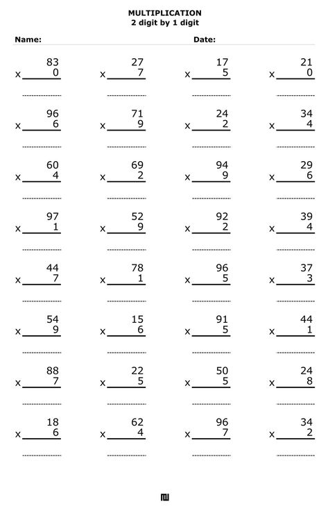 2 digit by 1 digit multiplication worksheets for daily practice to improve multiplication skills by ACMinimalist 1 Digit Multiplication Worksheets, Multiplication Of Integers, Multiplication Practice Worksheets, Math Worksheets For Kids, Multiplication Facts Worksheets, Integers Worksheet, Decimals Worksheets, Math Drills, Multiplication Practice