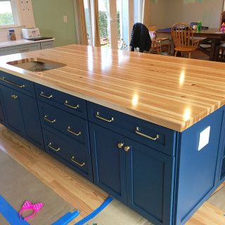 Rustic Hickory Edge Grain Butcher Block - Country - Kitchen - Los Angeles - by Hardwood Lumber Company | Houzz UK Butcher Block Island Top, Butcher Block Islands, Island Butcher Block, L Shaped Island, Recessed Panel Cabinets, Butcher Block Island, Kitchen Addition, Hardwood Lumber, Fireclay Tile