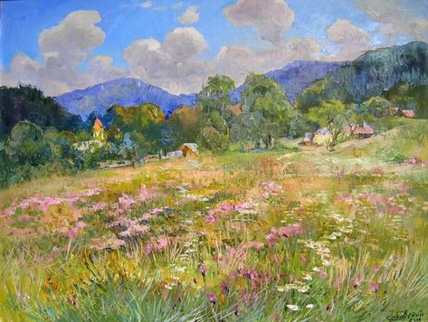 Meadow Aesthetic Painting, Meadow Painting, Grass Painting, Wild Flower Meadow, Sun Painting, Nature Painting, Impressionism Painting, Spring Painting, Impressionism Art