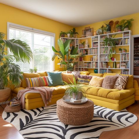 My Images Yellow Eclectic Living Room, Yellow Home Accents, Yellow Library Room, Yellow And Brown Living Room Ideas, Yellow Living Room Aesthetic, Yellow Sunroom, Yellow Living Room Ideas, Conservatory Room, Yellow Walls Living Room