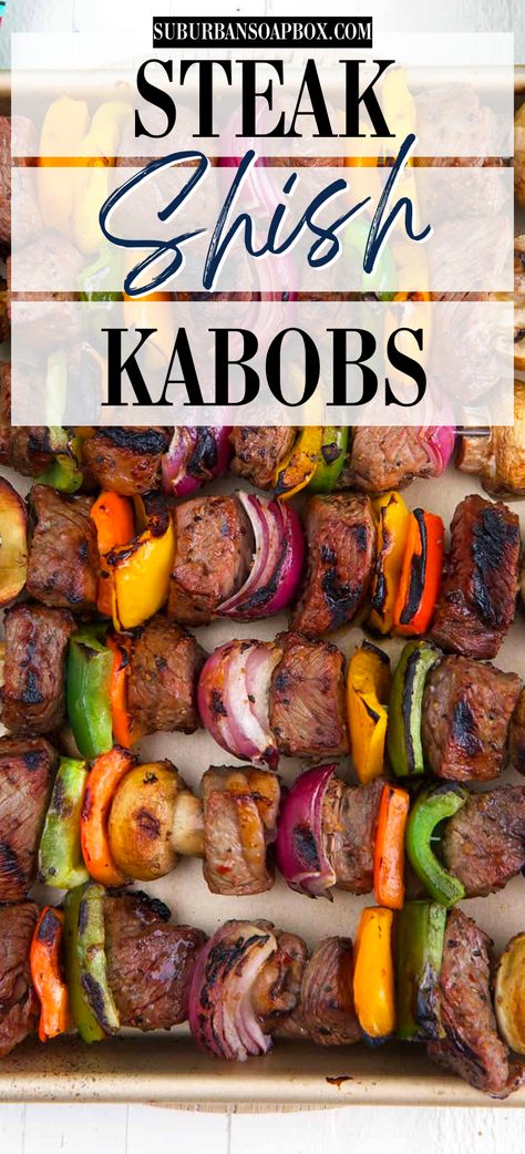 Steak Skewers Grilled, Steak Kabobs On The Grill, Shishkabobs Recipe, Steak Skewers, Grilled Kabob Recipes, Garlic Steak, Grilling Kabobs, Steak Kabobs, Kabob Skewers