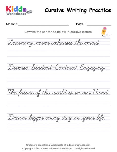 Cursive Sentences, Free Cursive Worksheets, Handwriting Practice Sentences, English Writing Practice, Cursive Handwriting Sheets, Cursive Practice Sheets, Cursive Writing Practice, Cursive Letters Worksheet, Cursive Writing Practice Sheets