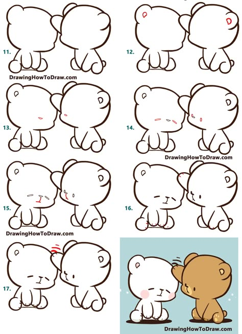 Bear Chibi Cute, Milk And Macho Bear, Chibi Bear Drawing, How To Draw A Bear Step By Step, Kawaii Bear Drawing, Shape Drawing Ideas, Bear Cute Drawing, How To Draw Cute Animals, How To Draw Bear