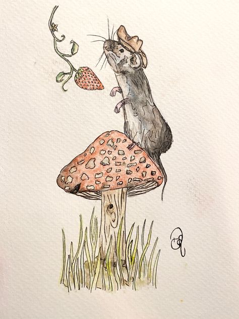 Mushroom Aesthetic Art, Mouse Mushroom, Mushroom Aesthetic, Mushroom Tattoos, Fairy Drawings, Mushroom Drawing, Sketch Ideas, Art Tattoos, Cool Art Drawings