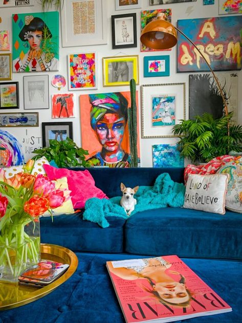 boho decor, bohemian design, boho chic interior design, bohemian home decor, boho interior design Colorful Boho Living Room, Crown Paints, Dark Living Rooms, Maximalist Interior, Color Burst, Photo Wall Gallery, Quirky Decor, Maximalist Decor, Decoration Originale